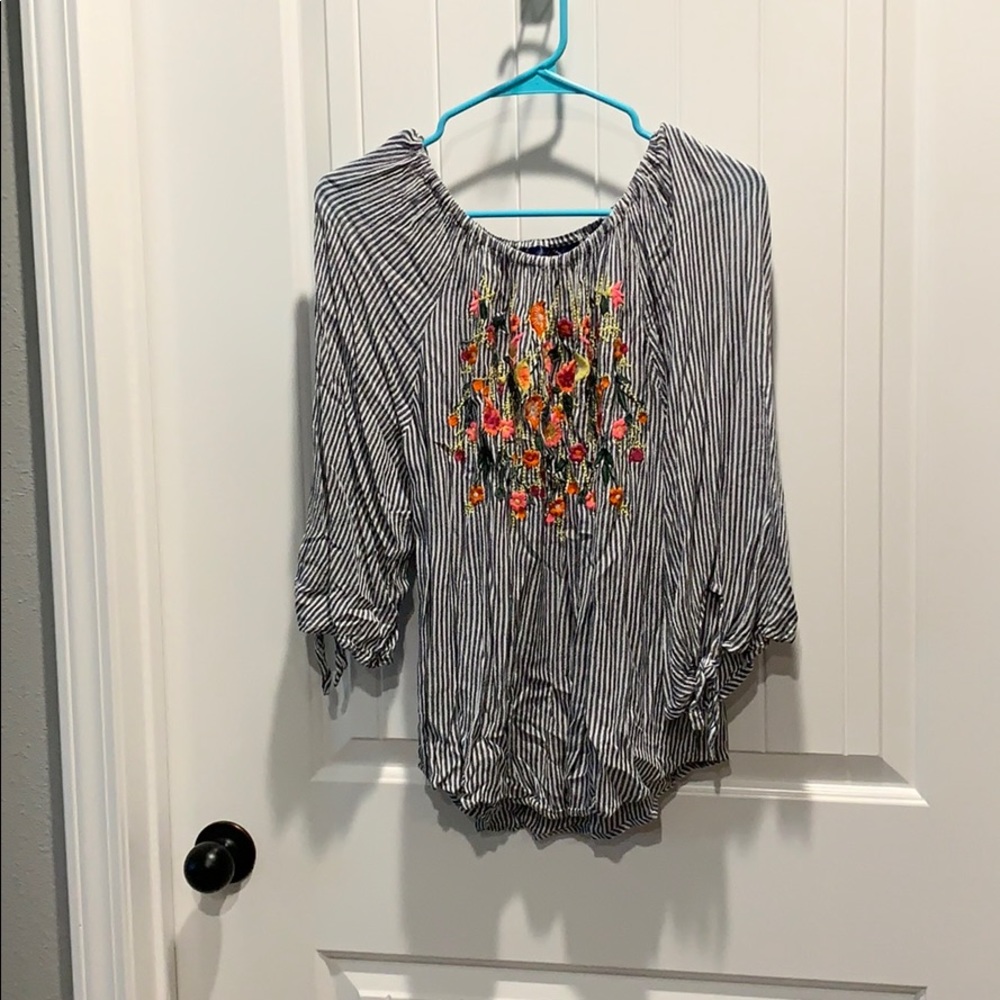 Blue striped and floral top